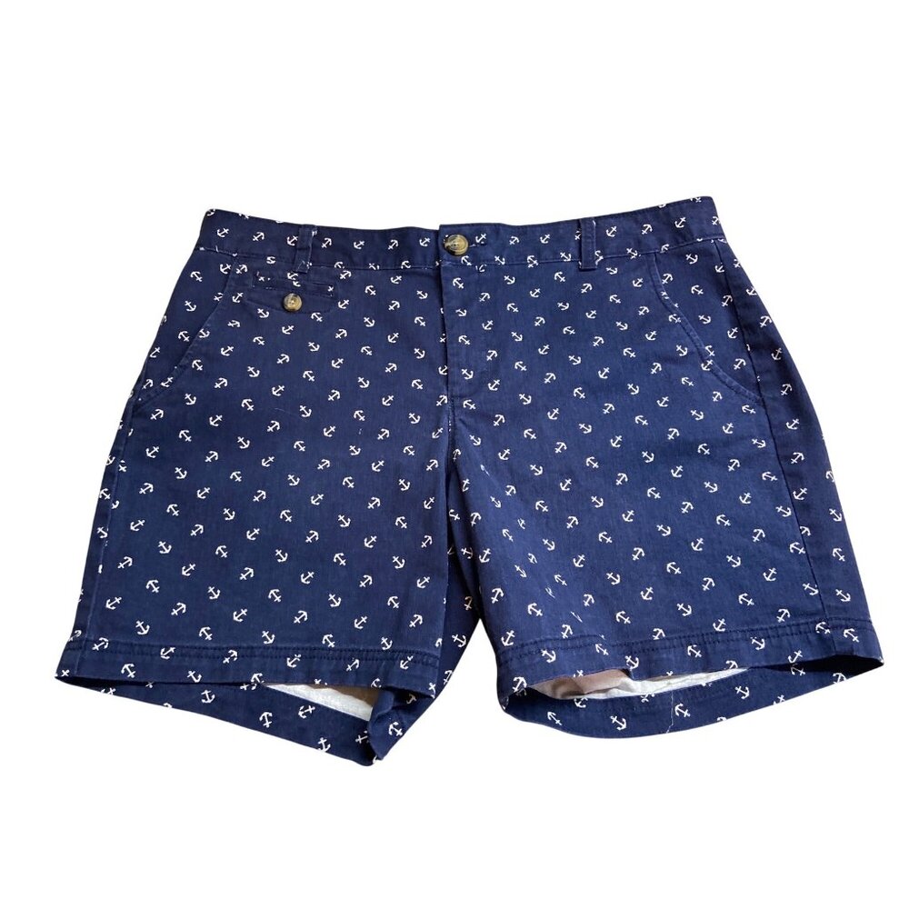 Dockers Womens Anchor Print Shorts 14 Navy Blue Nautical Summer Beach Preppy